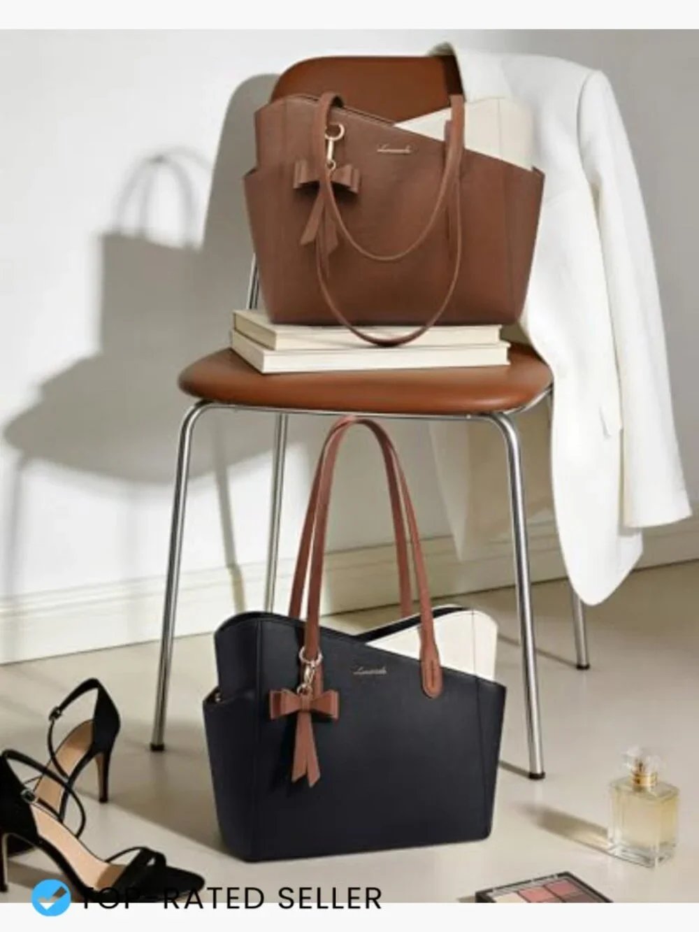 Structured Small Tote Purse for Women Satchel Shoulder Bag with Detachable
